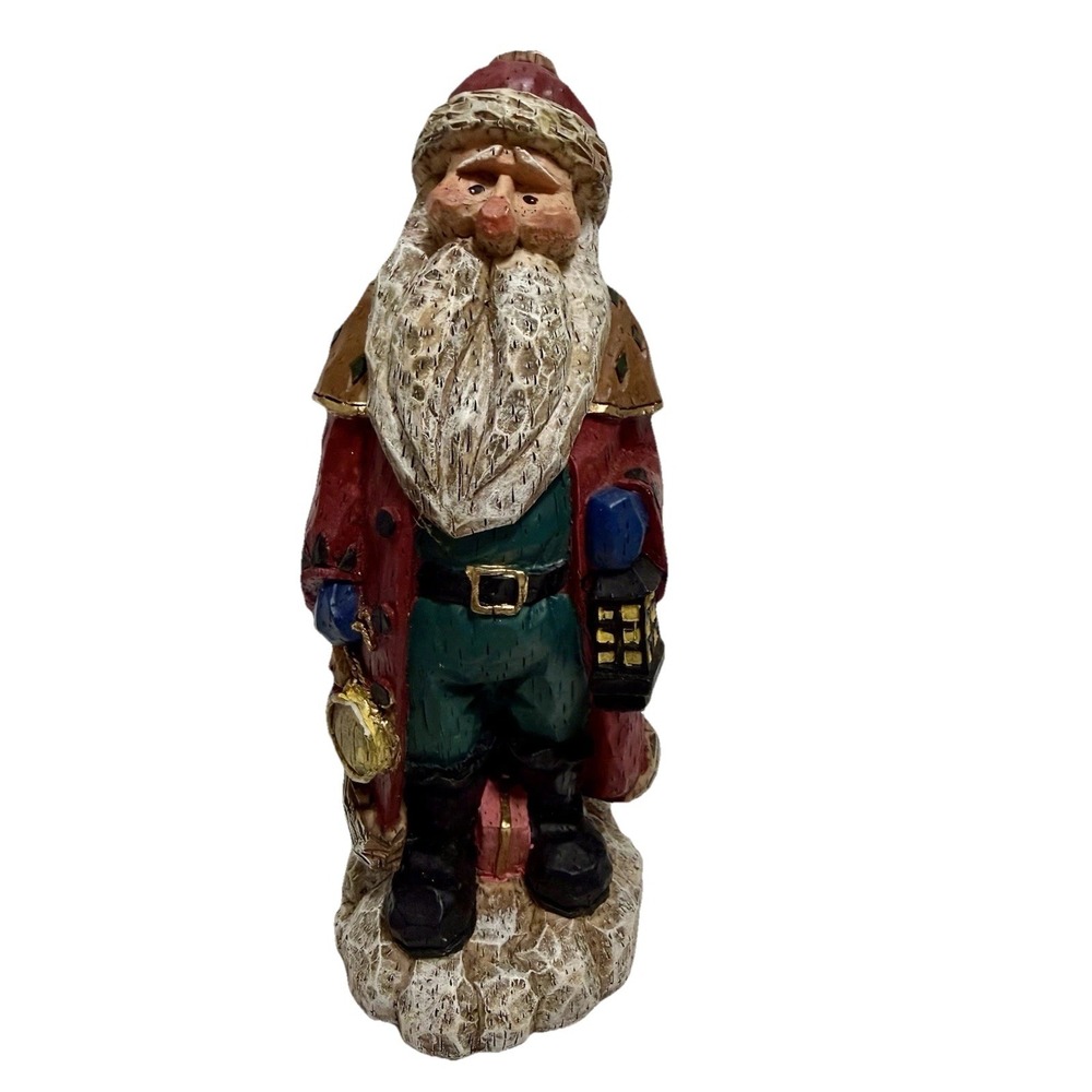 Rustic Folk Art‎ Santa Figurine Christmas Holiday Lantern Wood Look Decor